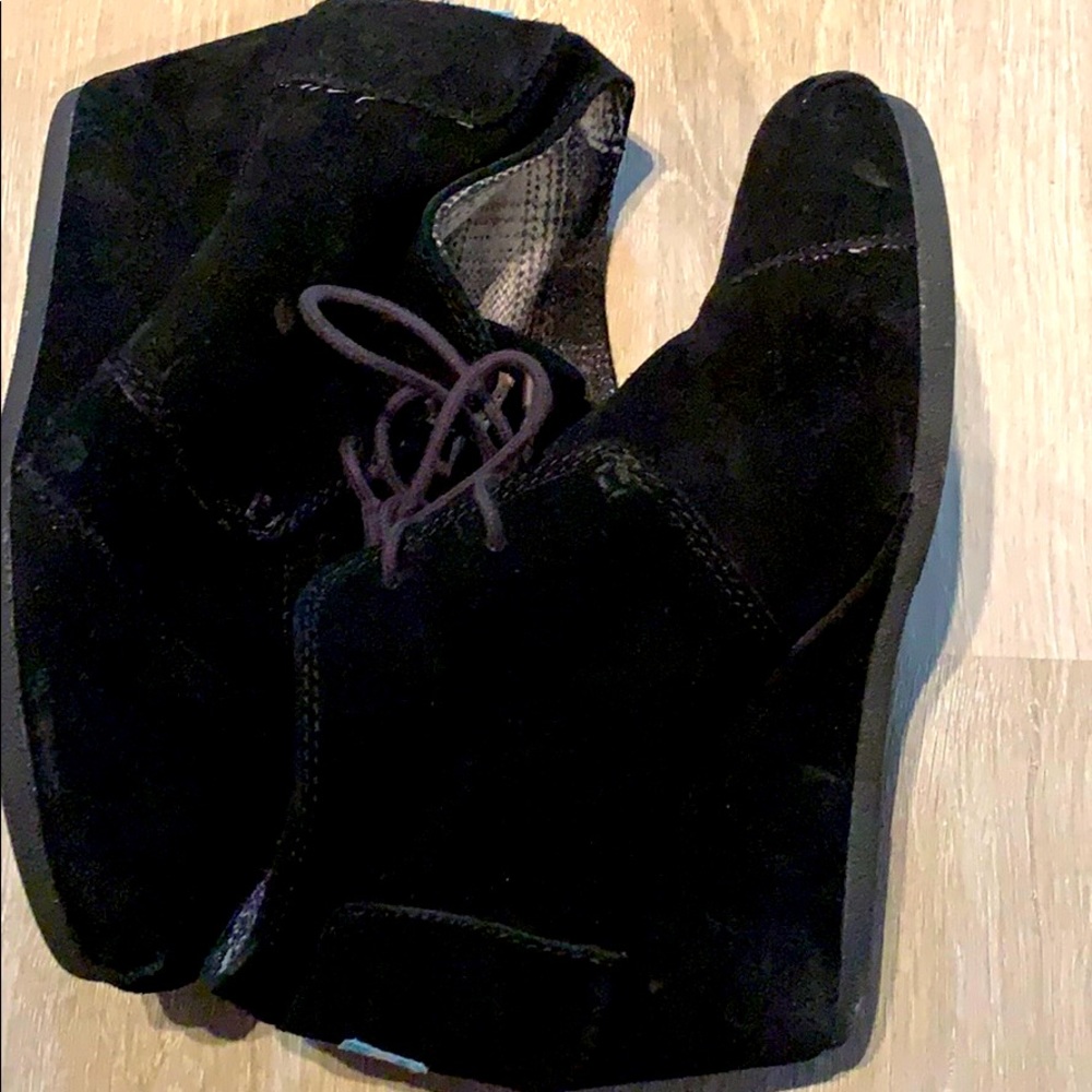TOMS suede wedge lace up booties